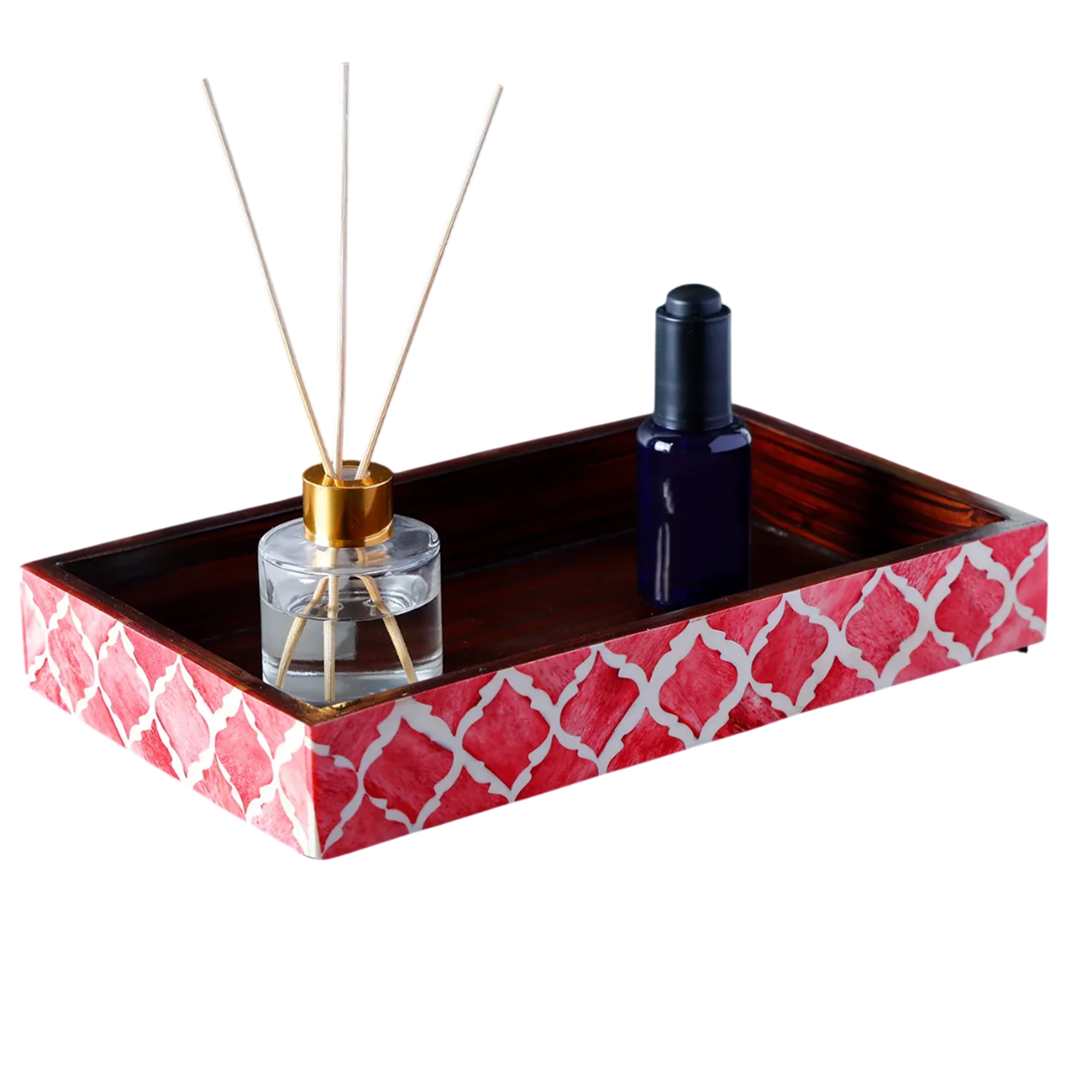 Bathroom countertop tray for perfume, towels, and essentials