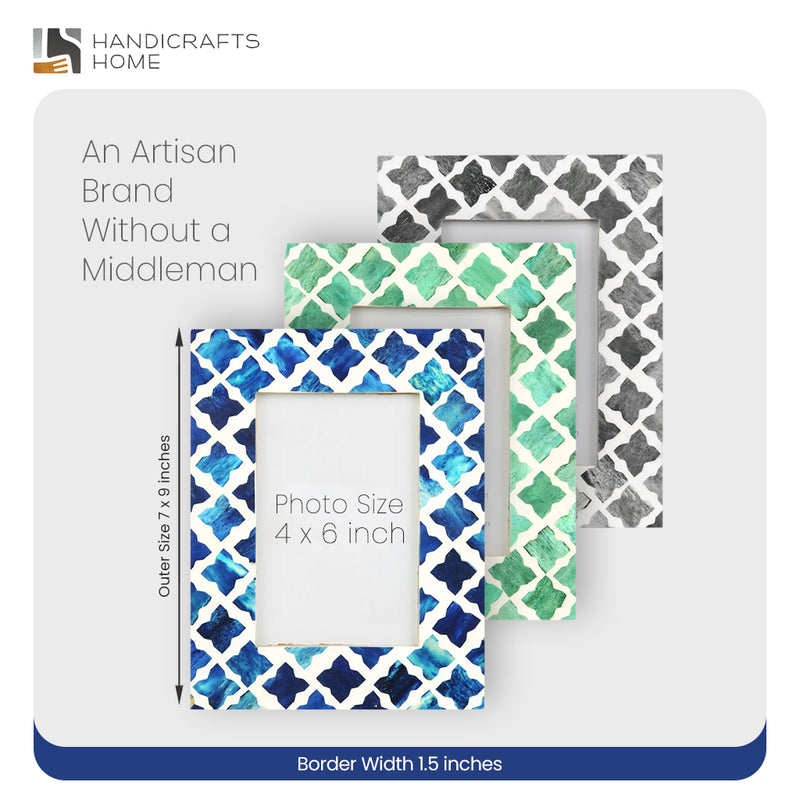 Size Chart for Picture Frame Mosaic Quatrefoil Collection Bone & Resin Inlay in 3 Colors