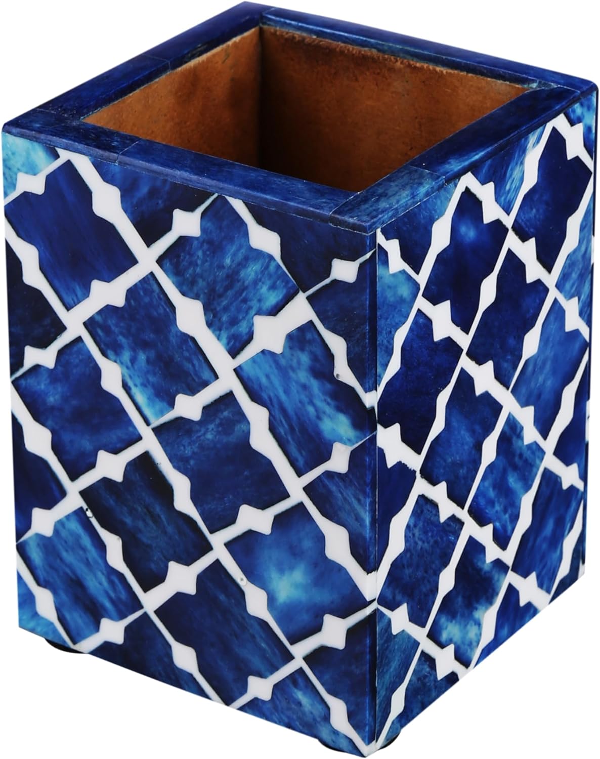 Quatrefoil art inspired pen pencil holder available in blue 3x4 Inch