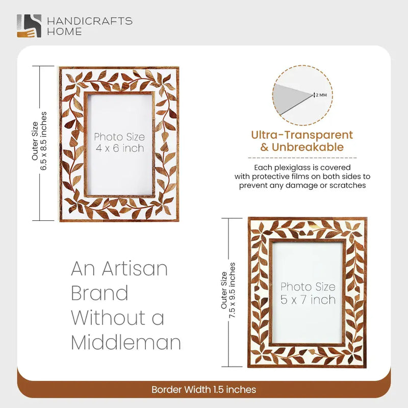 Size Chart for Wood Resin Inlay Botanical Photo Frame Alhambra 4x6 5x7