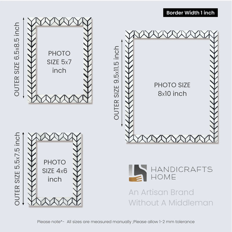 Size Chart for Picture Frame Artic Horizon Collection Bone Inlay & Resin Black & White – 3 sizes