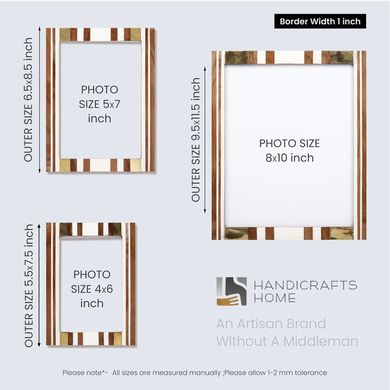 Size Chart for Wood Brass Resin Inlay Striped Picture Frame 4x6 5x7 8x10