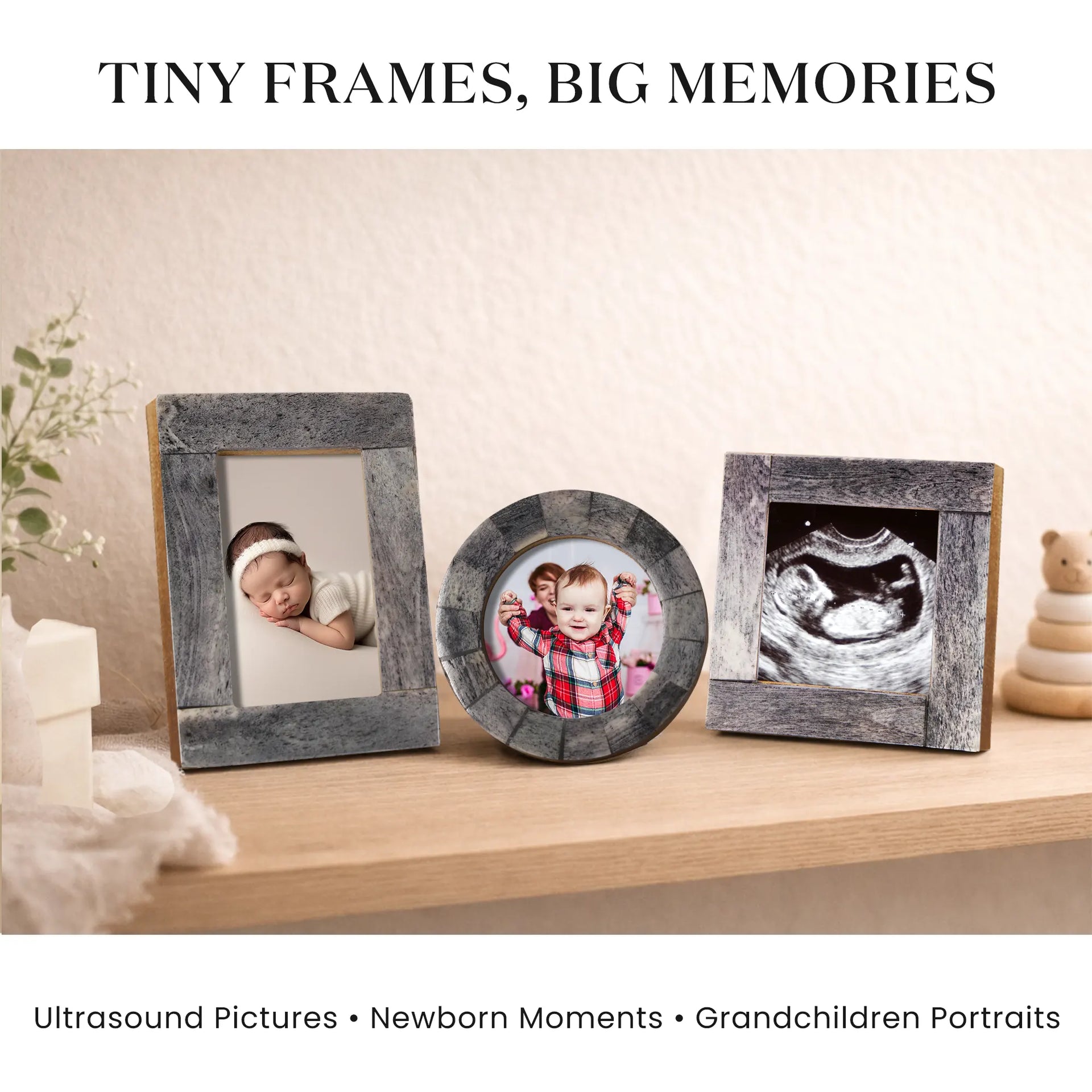 Mini Baby Keepsake Picture Frame, Set of 3 – Grey Bone Inlay