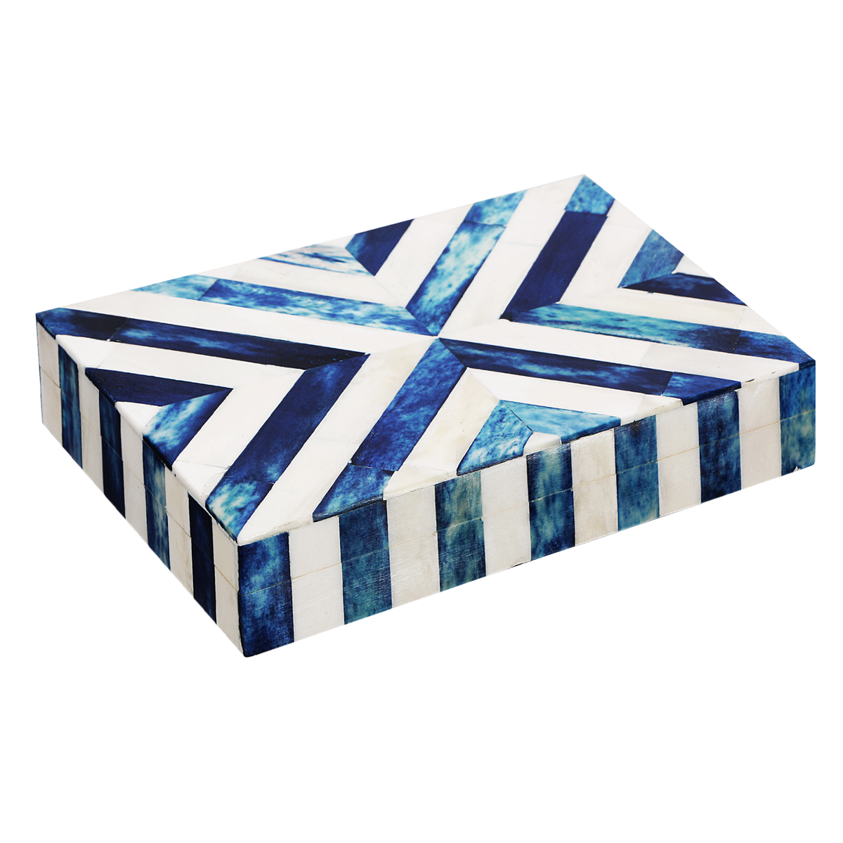 Chevron Bone Inlay Decorative Box | Blue & White | 8×5x1.5"