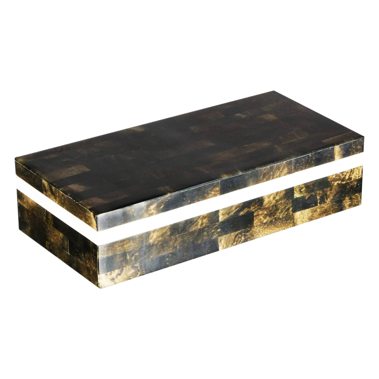 Decorative Box Quatrefoil Resin & Bone Inlay, Black White, 10"x4"x2.5"