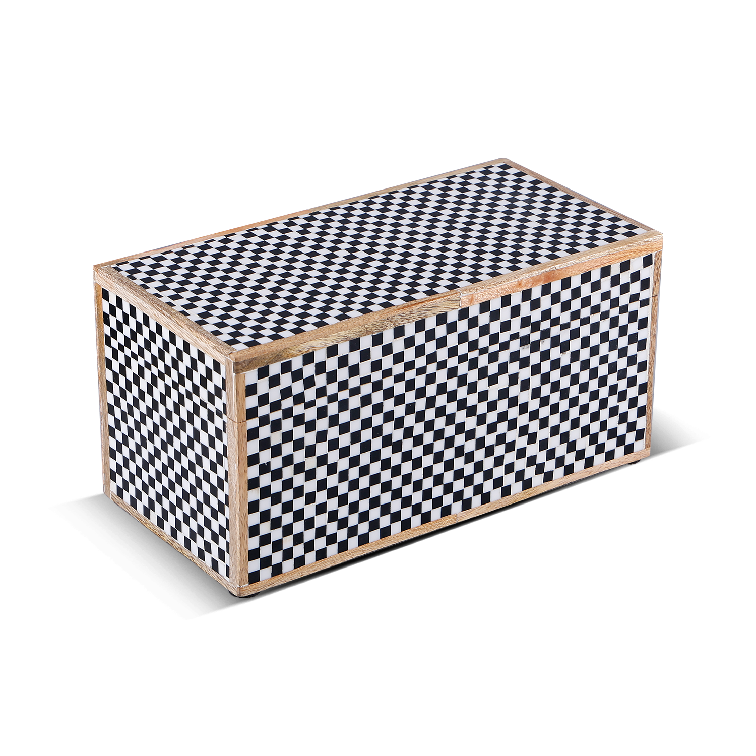 Decorative Storage Box Classic Checkered Pattern Resin Inlay, Black-White,  7 Sizes