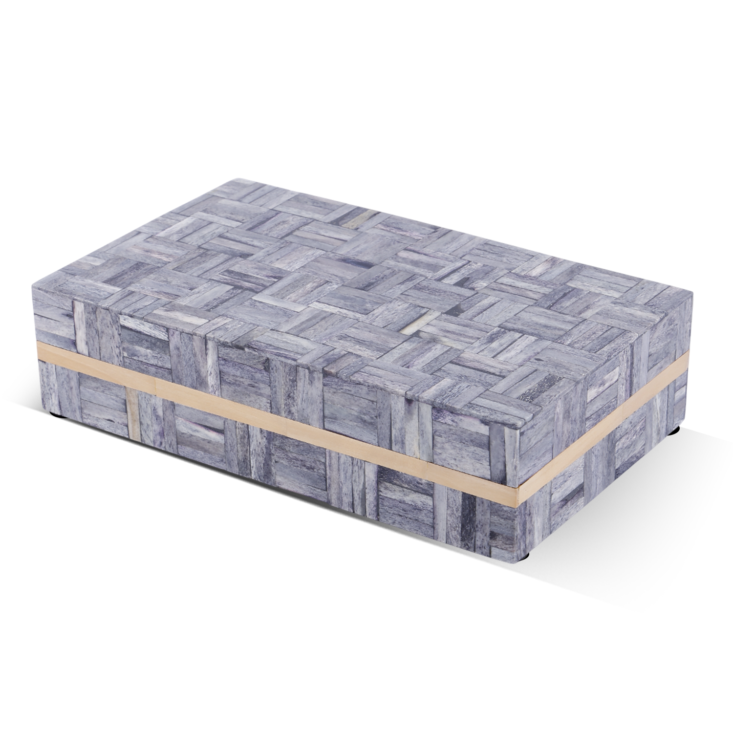 Decorative Storage Box Brick Pattern Bone Inlay Grey & Brown in 3 Sizes
