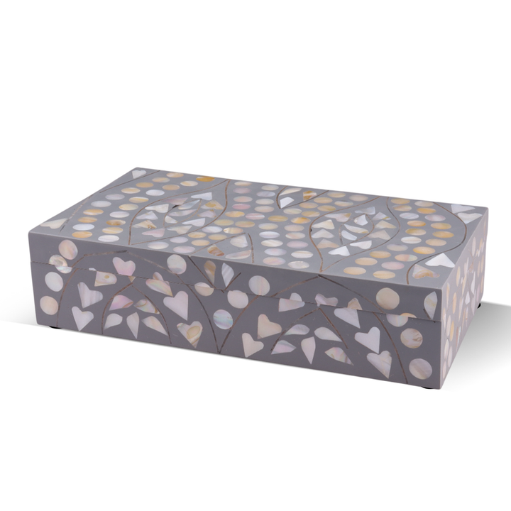 Handmade Decorative Storage Box Polka Prism Collection Mother of Pearl & Resin Inlay Grey – 10x6"