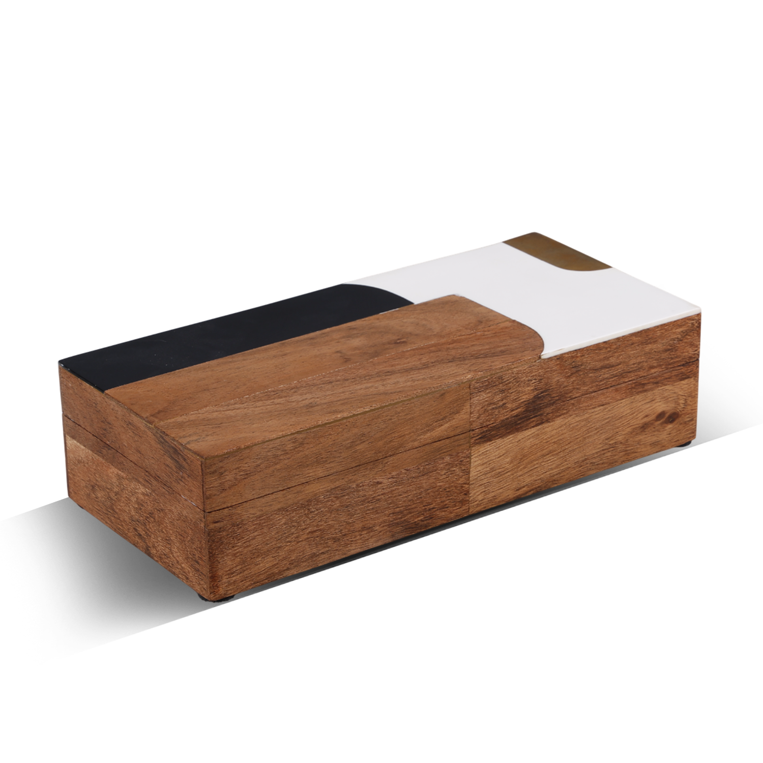 Decorative Storage Box Abstract Block Pattern Resin Inlay & Brass , 3 Sizes