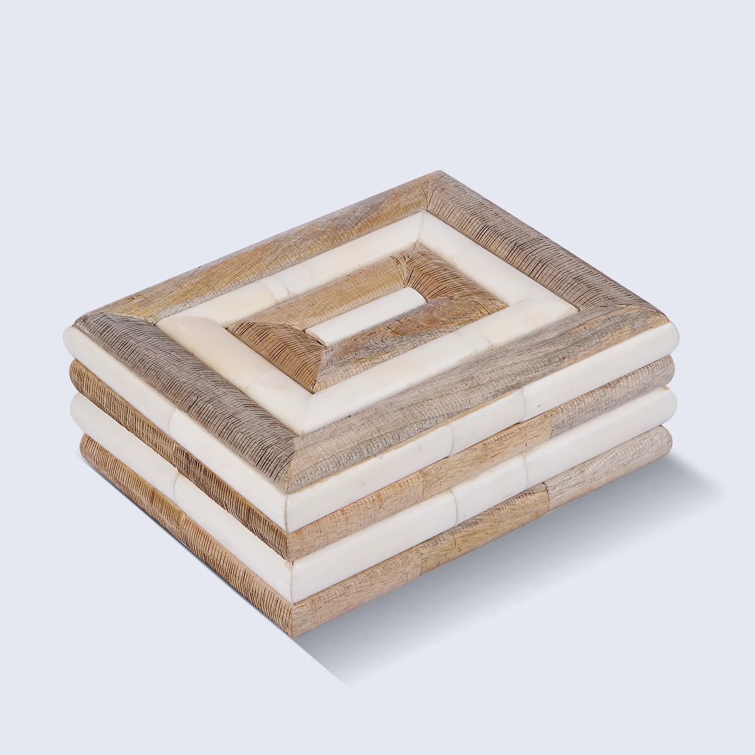 Drancy Ribbed Bone Inlay Etched Wood Decorative Box 4 sizes