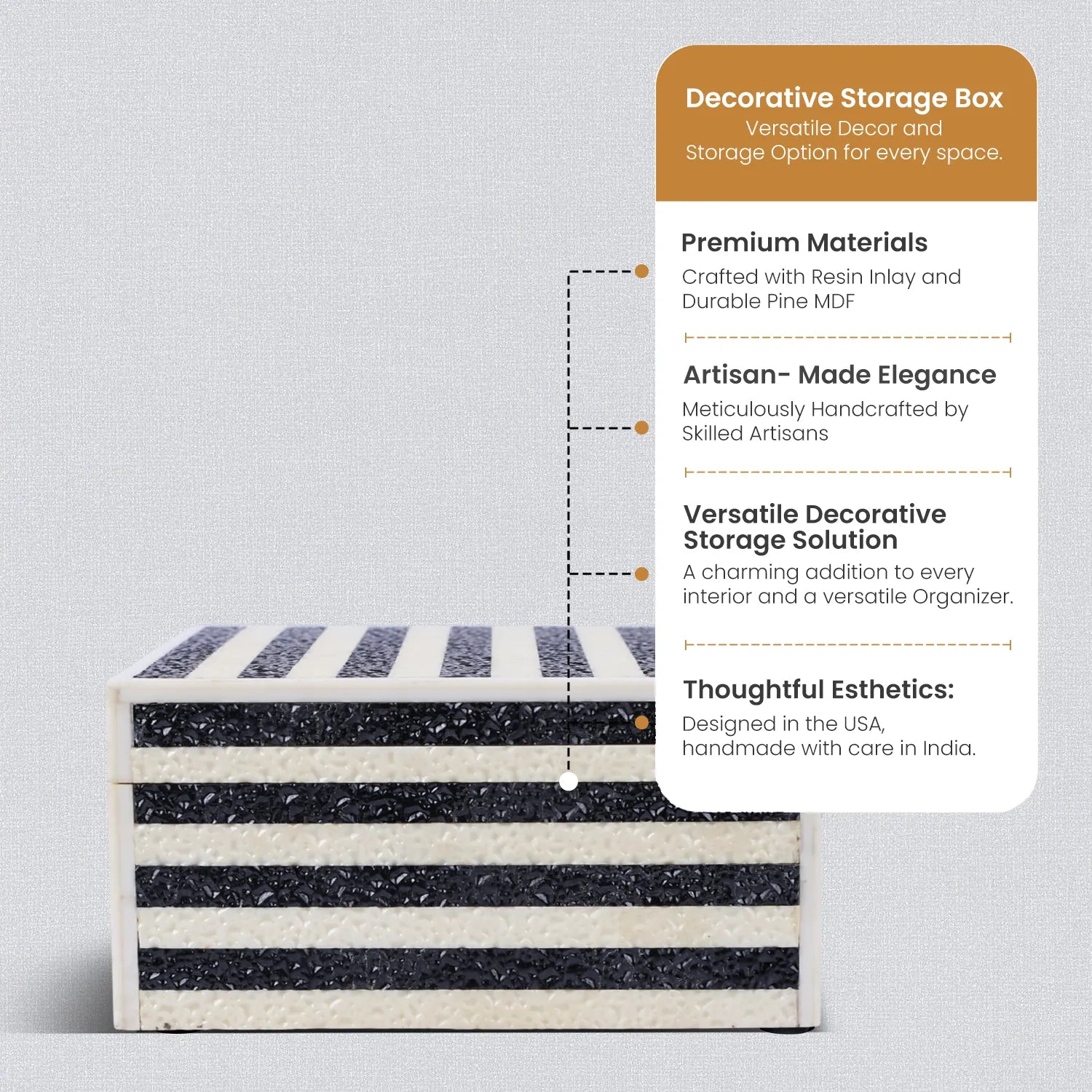 Decorative Storage Boxes Monochrome Striped Resin Inlay, Black-White, 4 Sizes