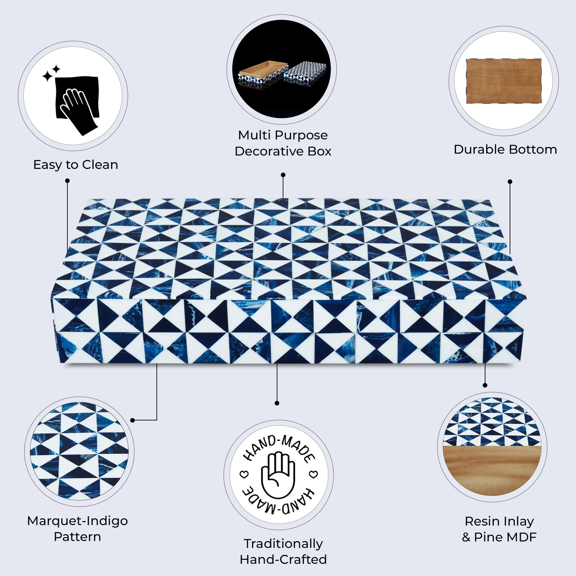 Blue and White Resin Inlay Storage Box – Marquet Indigo Collection