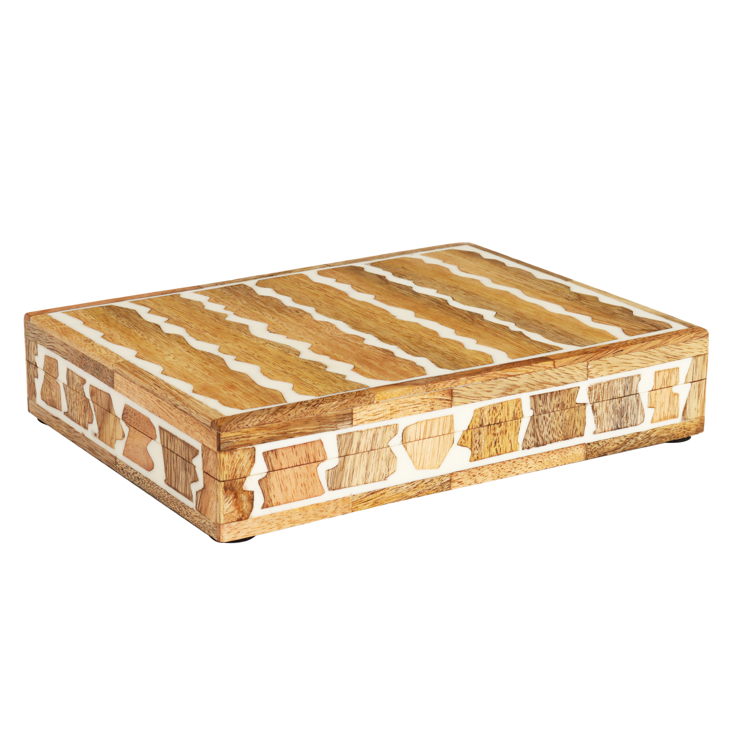Decorative Box Kept Safari Pattern Wood & Resin Inlay Brown White available in 7 sizes