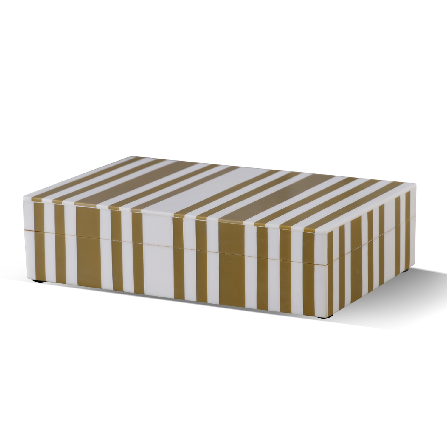 Ivory Stripped Gold White Decorative Box Resin inlay, 8"x5"x2"