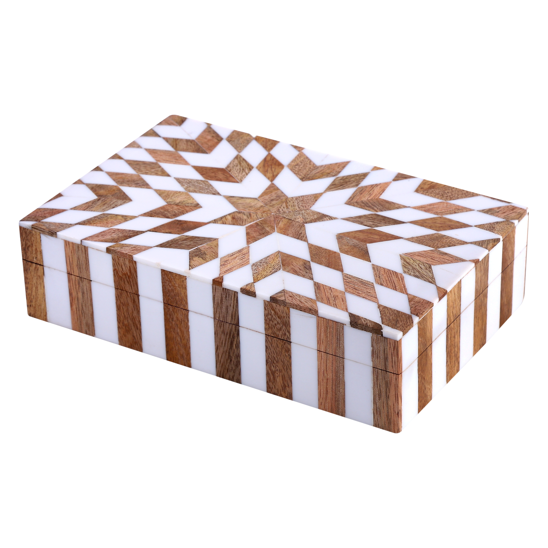 Estrella Trance Brown White Resin & Wood Inlay Storage Box, 8"x5"x2"