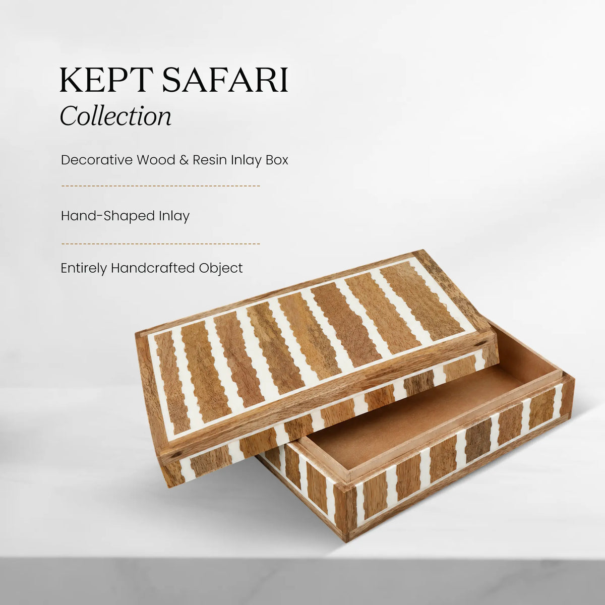 Decorative Box Kept Safari Pattern Wood & Resin Inlay Brown White available in 7 sizes
