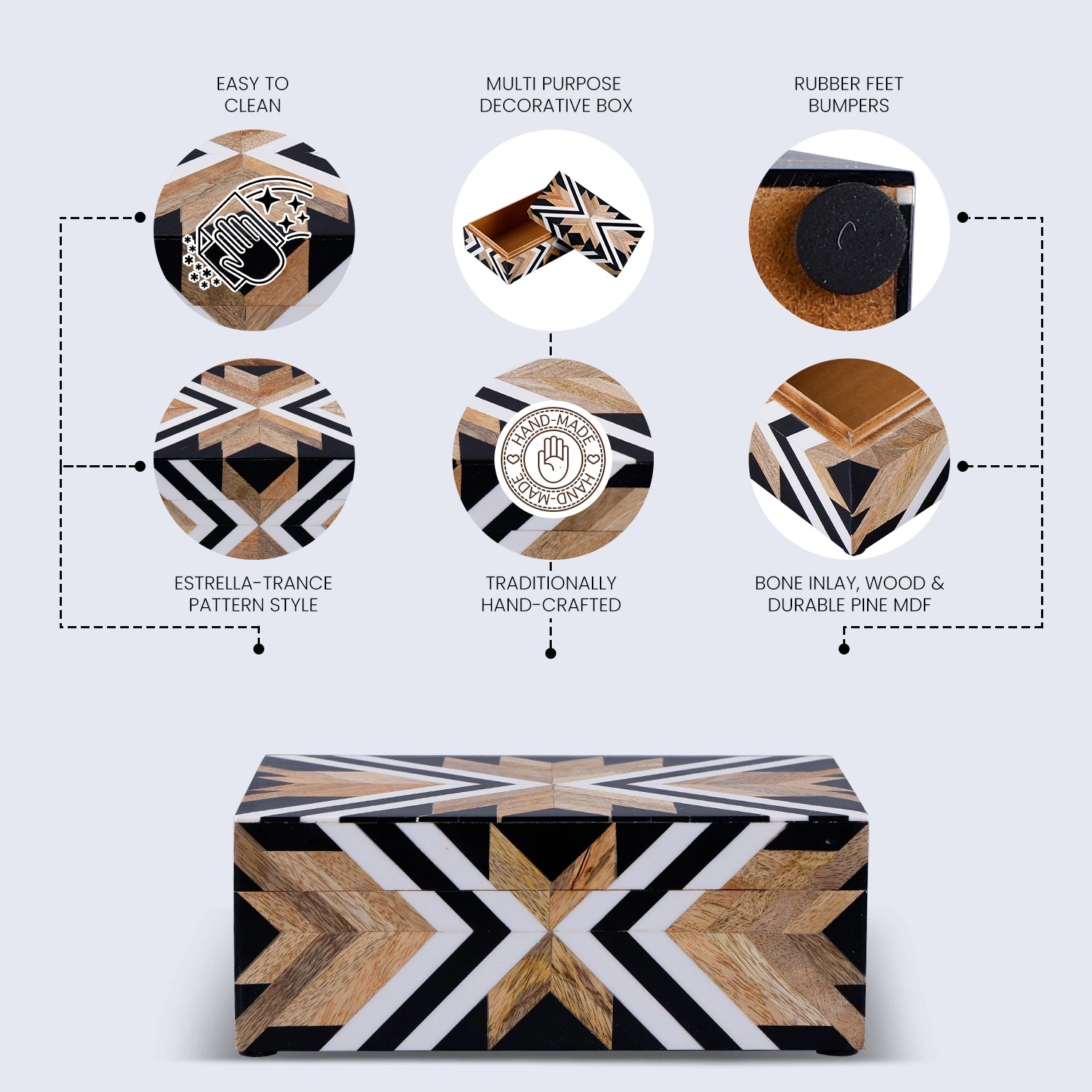 Resin Inlay & Wood  Decorative Storage Box Herringbone Pattern, 4 sizes