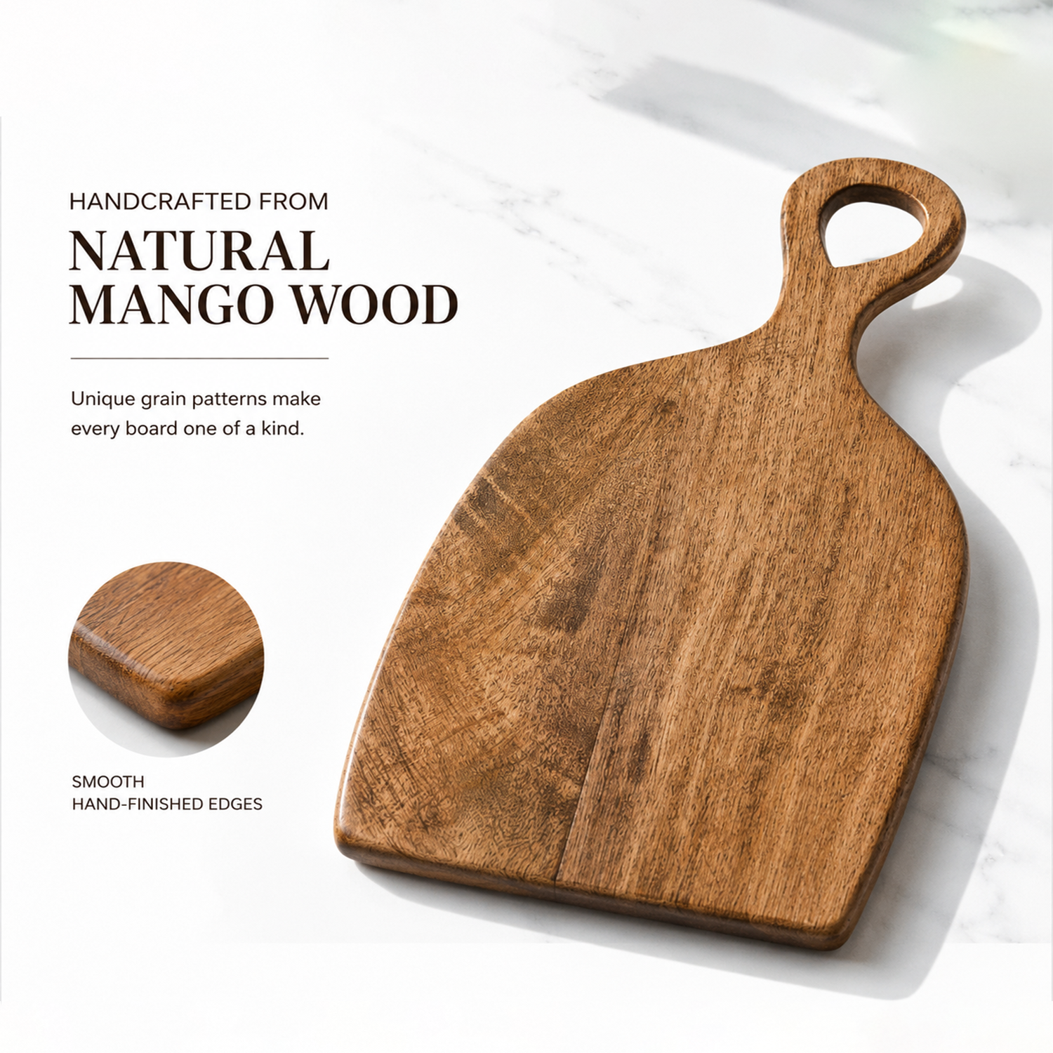 Chopping Board Curved Edge with Arch Handle –Wood, in 11.75x6.75"