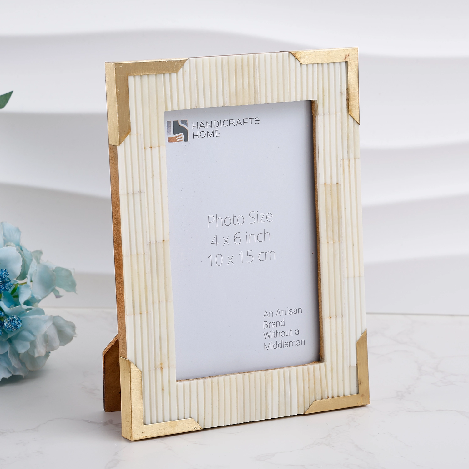 Picture Frame Deluxe Carta Collection Brass & Bone Inlay, 4x6