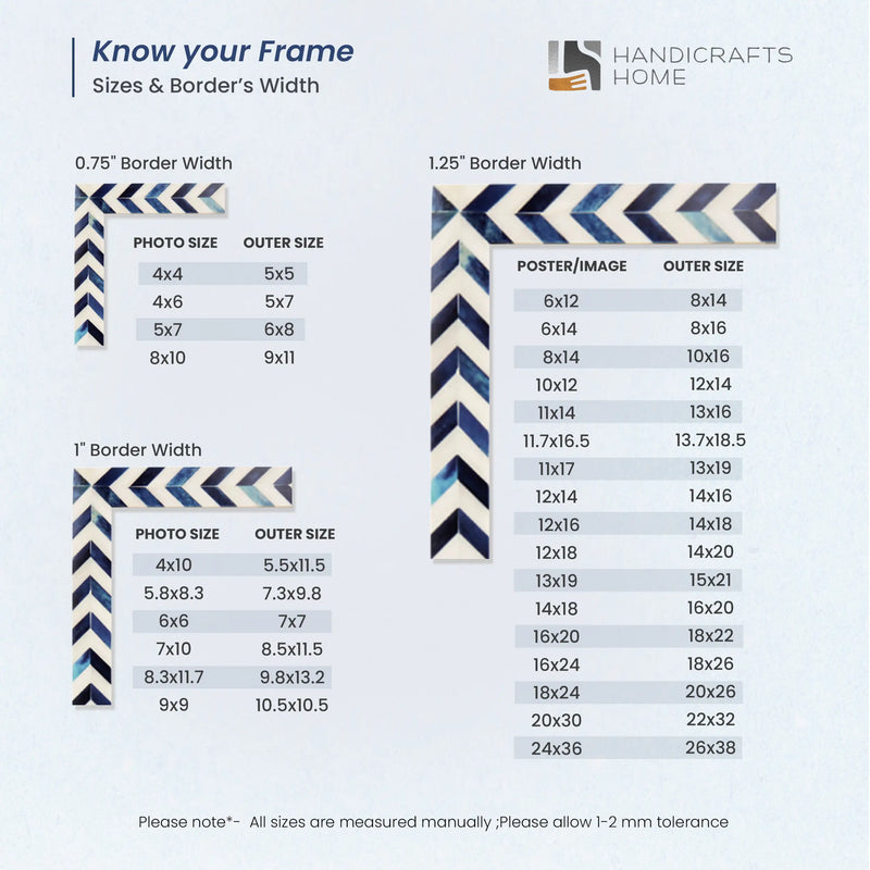 Size Chart for Poster Frame Chevron Collection Bone Inlay, Blue, 2 Sizes