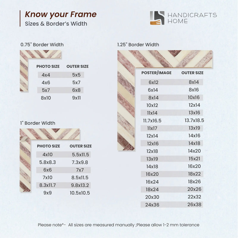 Size Chart for Poster Frames Chevron Collection, Bone Inlay, Brown, 21 Sizes