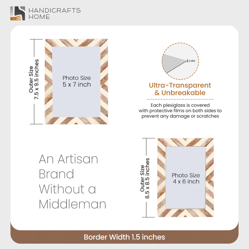Size Chart for make to order handmade chevron brown pattern picture frames 4x6.5x7