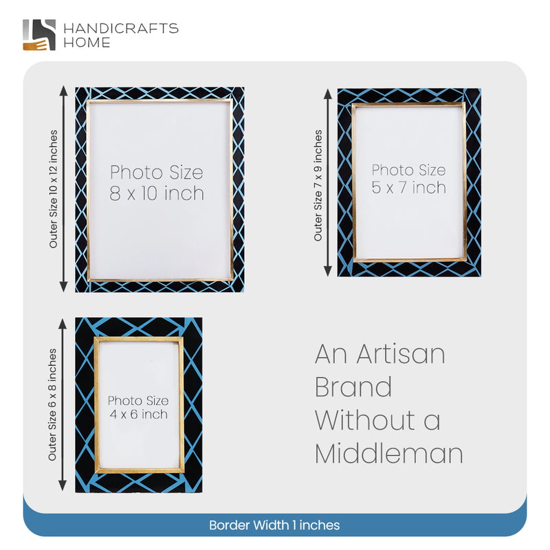 Size Chart for Picture Frame Halo Mamba Collection Resin Inlay & Brass Multi-Color – 4x6, 5x7 & 8x10