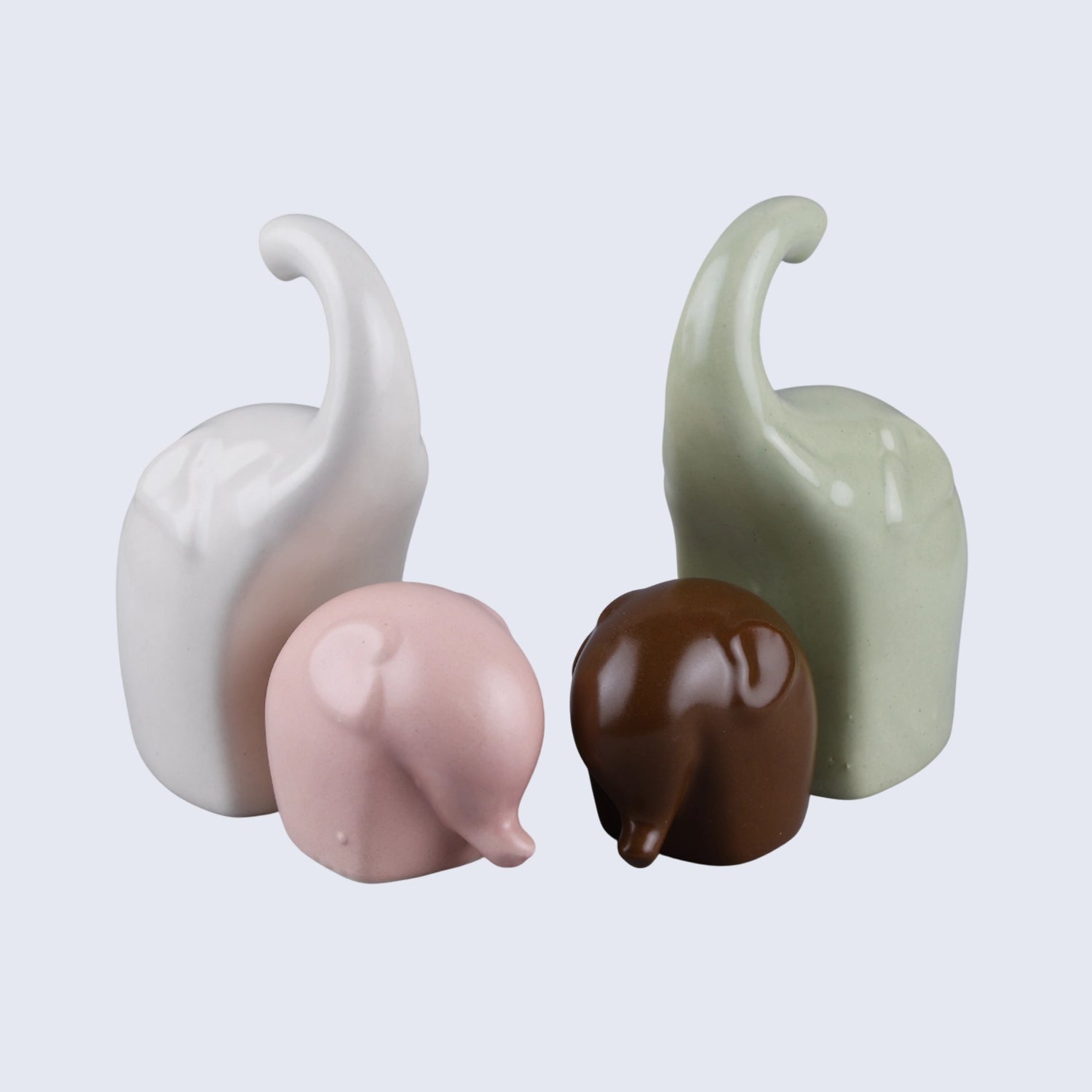 trunkfami set of 4 glossy elephant figurines modern boho home decor accent