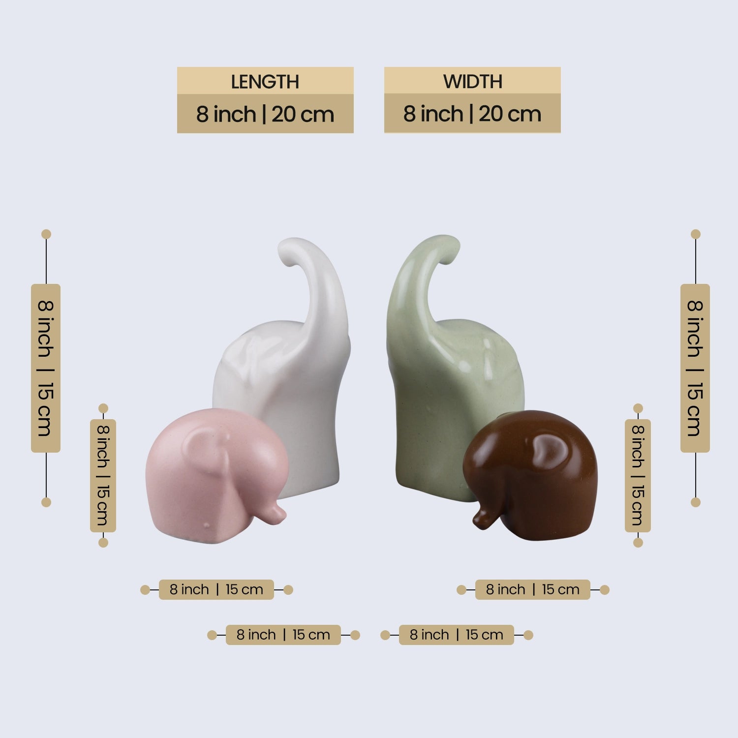 trunkfami set of 4 glossy elephant figurines modern boho home decor accent