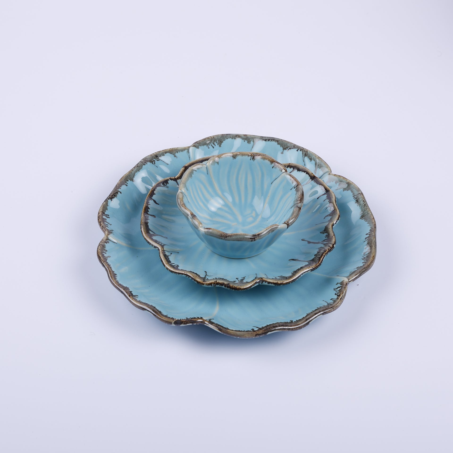 Handmade Decorative Ceramic Platter For Serving & Decor -BLUE-SET