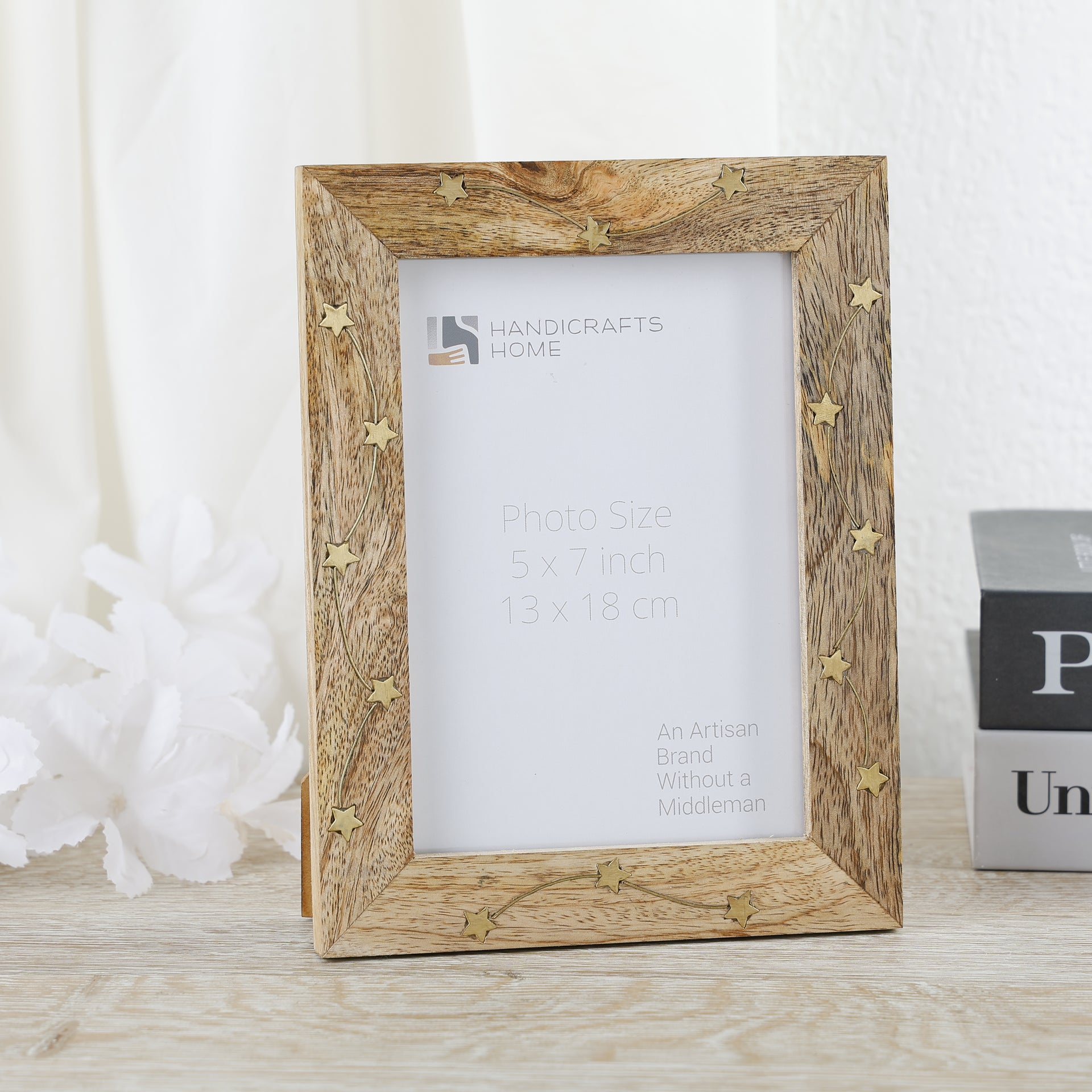 Picture Frame Star Link Pattern Collection Wood & Brass Inlay Multicolor – 4x6 & 5x7"