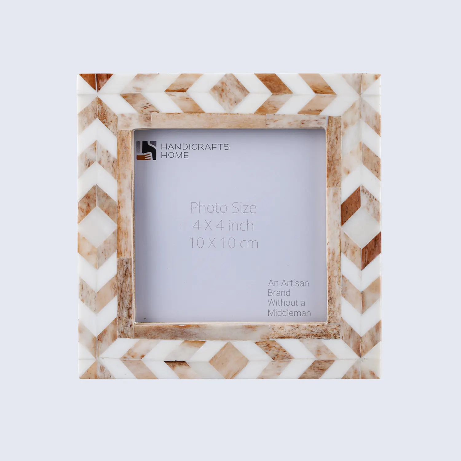 Square Baby Picture Frames Taj Pattern Bone Inlay-Brown, 4" x 4"