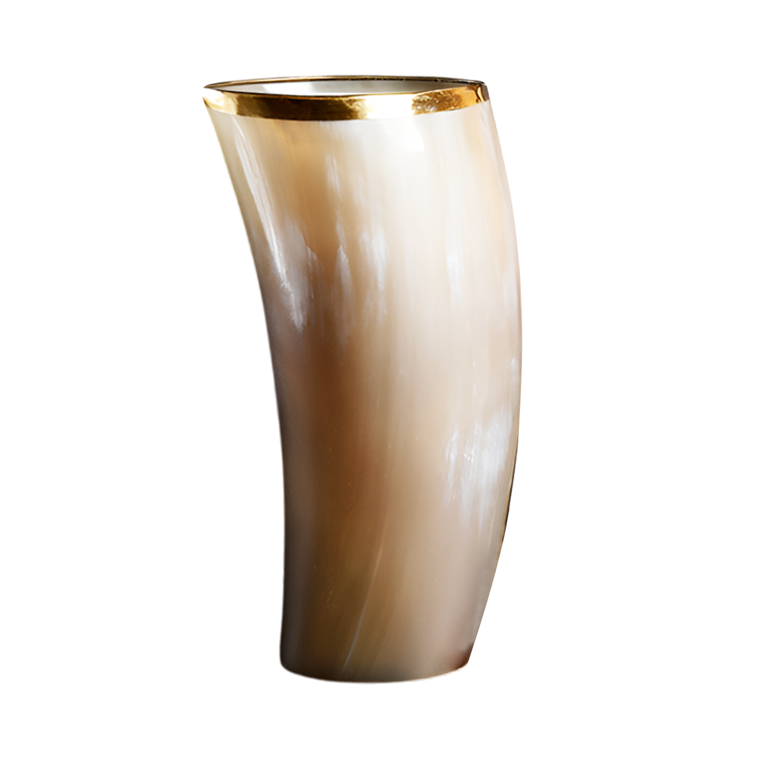 Horn Glasses 8.-10oz Natural Horn Drinkware with Brass Rim - Rustic Bar Glass