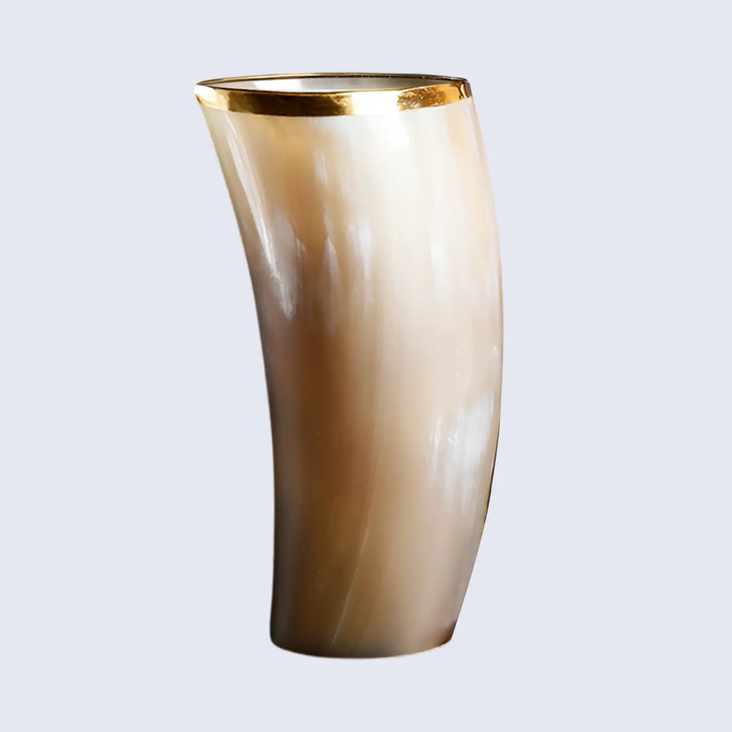 Horn Glass 10 oz Natural Horn Drinkware with Brass Rim - Rustic Bar Glass, Set of 4