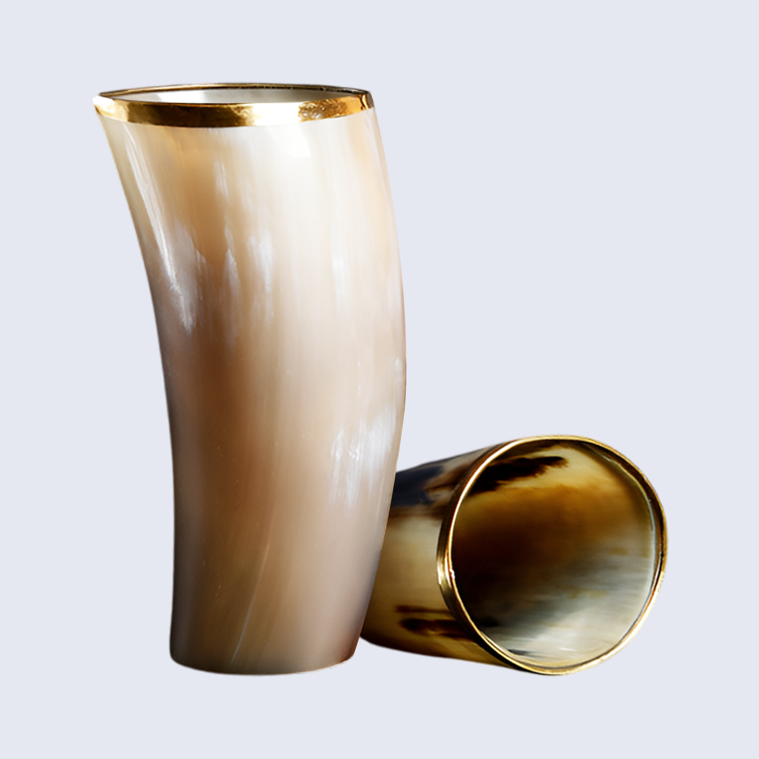 Horn Glasses 8.-10oz Natural Horn Drinkware with Brass Rim - Rustic Bar Glass