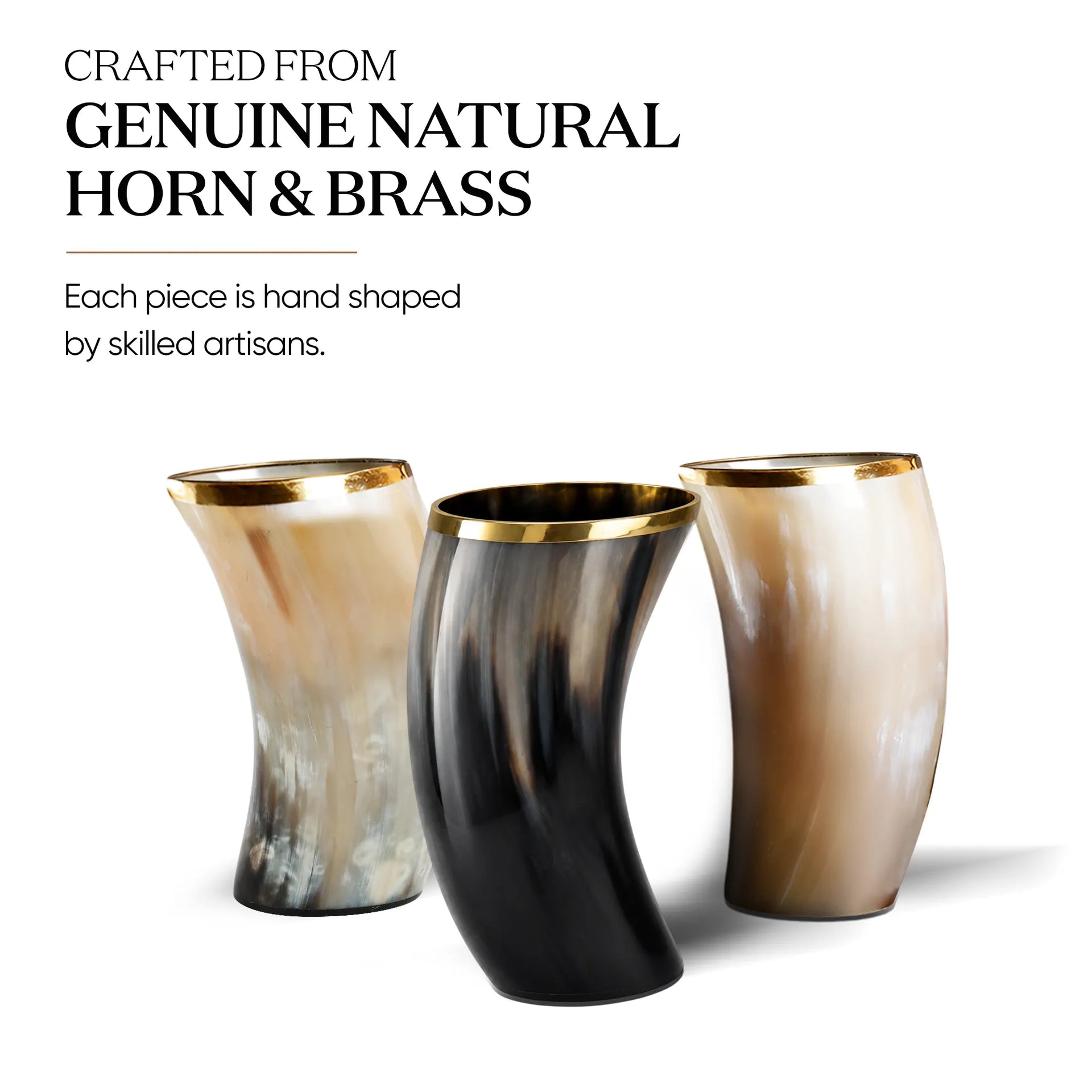 Horn Glasses 8.-10oz Natural Horn Drinkware with Brass Rim - Rustic Bar Glass