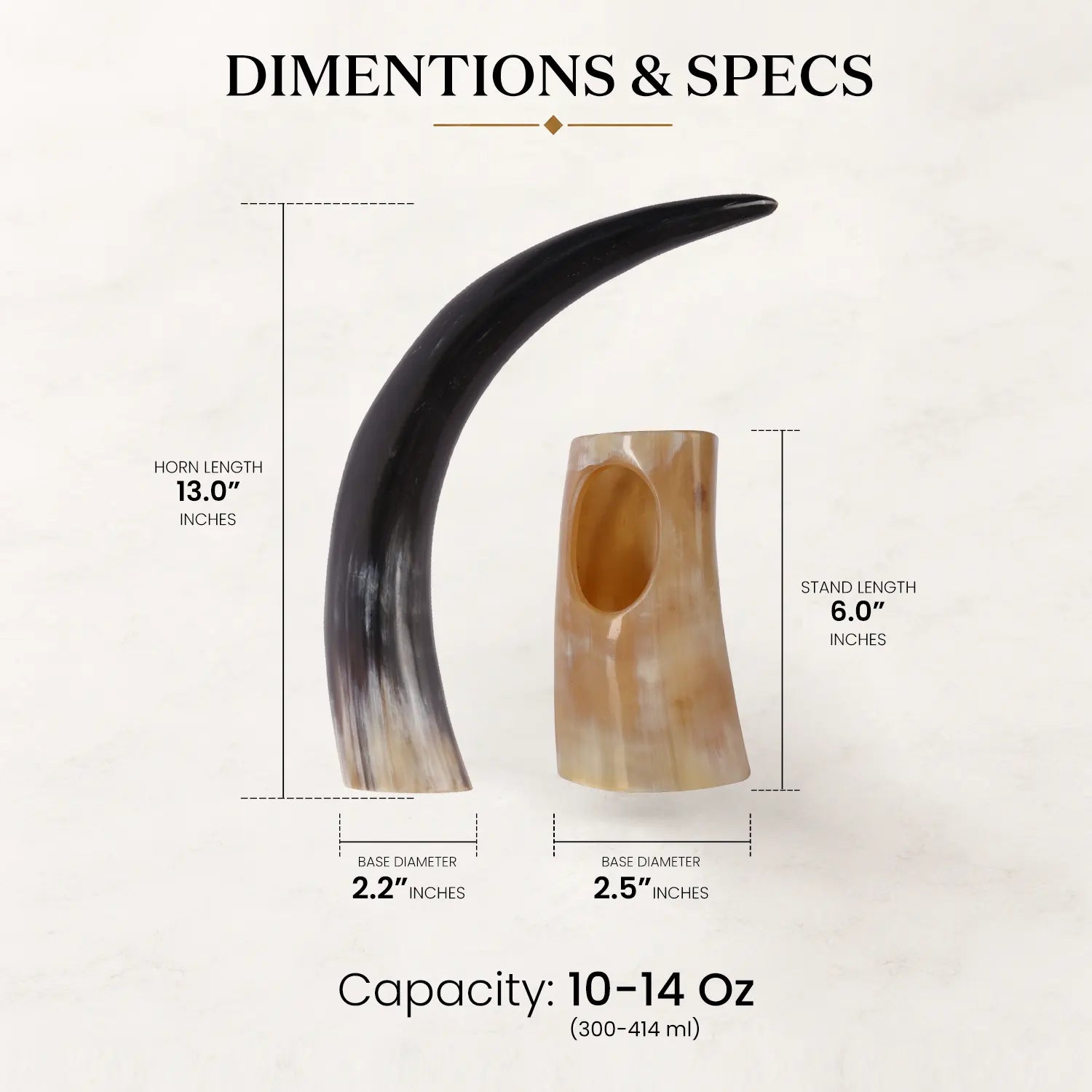 Real Ox Horn Drinking Horn with Stand 16 oz Beer Mug Gift