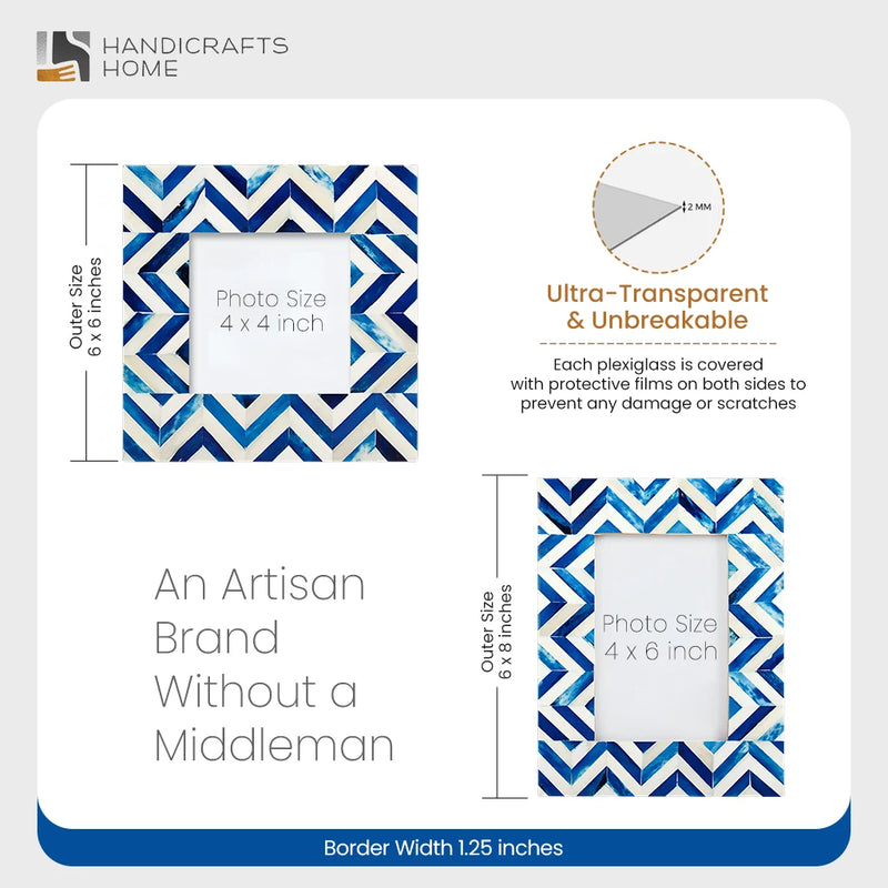 Size Chart for Baby Picture Frames Herringbone Pattern Collection Bone Inlay - Blue, 4