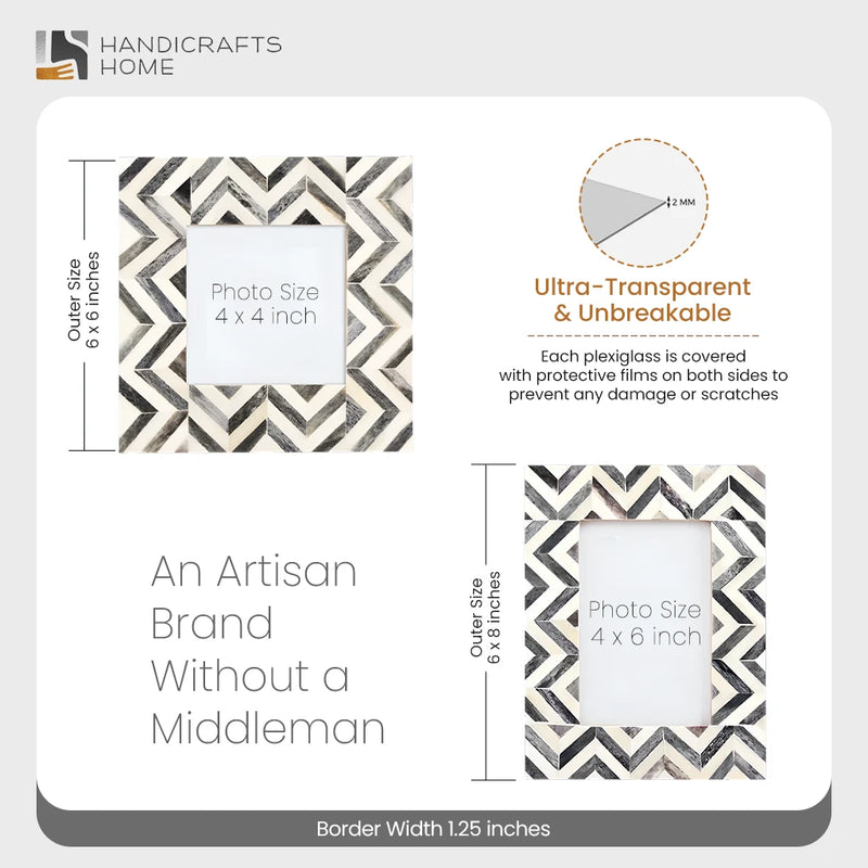 Size Chart for Baby Picture Frames Herringbone Pattern Collection Bone Inlay - Grey, 4