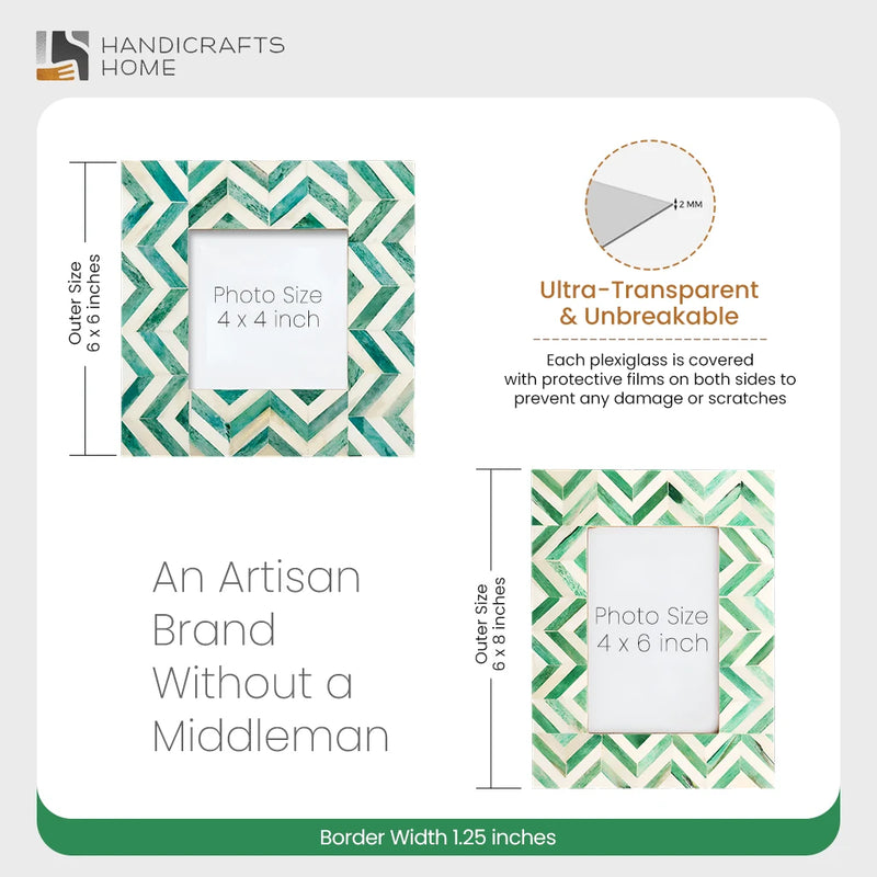 Size Chart for Baby Picture Frames Herringbone Pattern Collection Bone Inlay - Green, 4