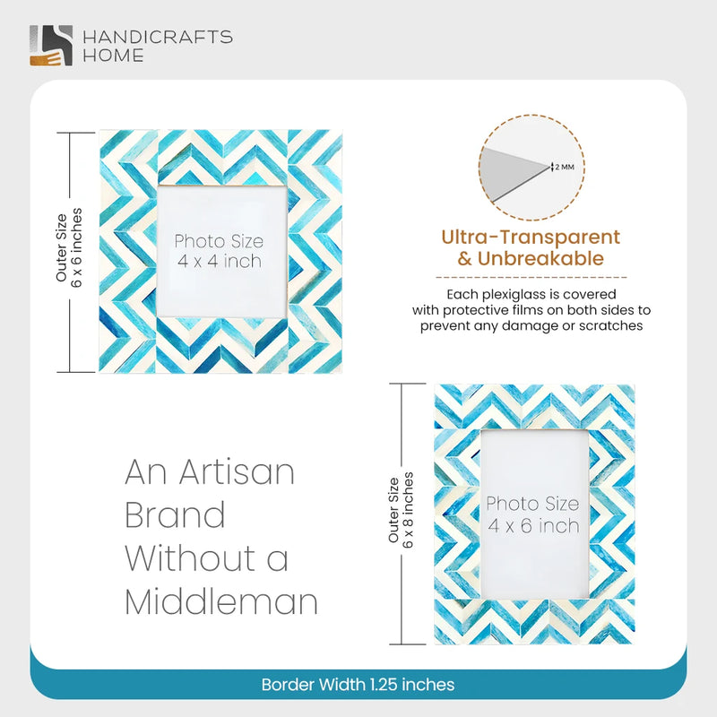 Size Chart for Picture Frame Zigzag Herringbone Collection Bone Inlay Turquoise & White – 4x4 & 4x6
