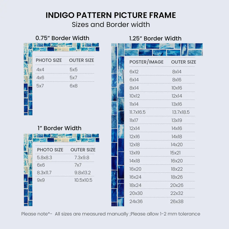 Size Chart for Baby Picture Frames Indigo Pattern Bone Inlay 4