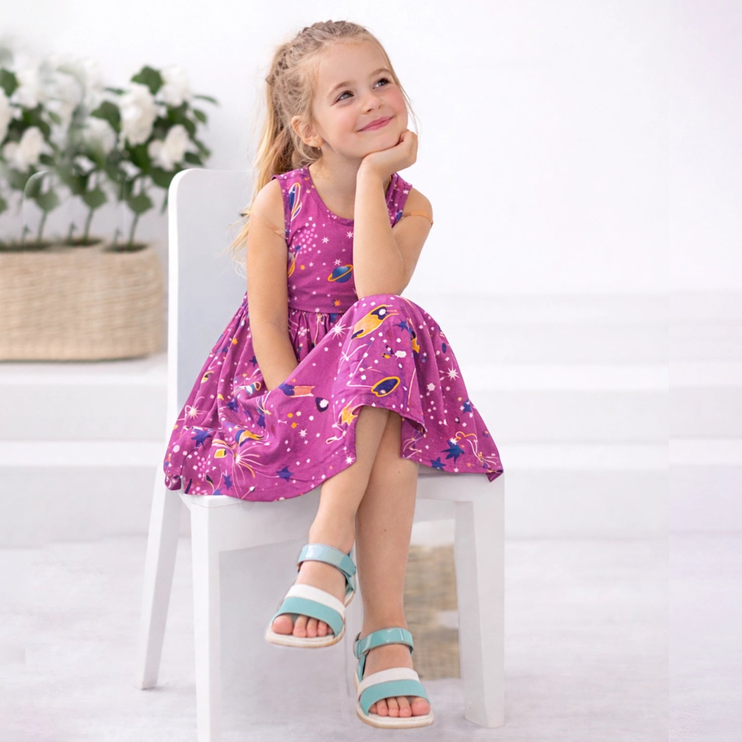 Girls Kids Vintage Audrey Hepburn Style sizes Galaxy Print - Available in 3 Colors