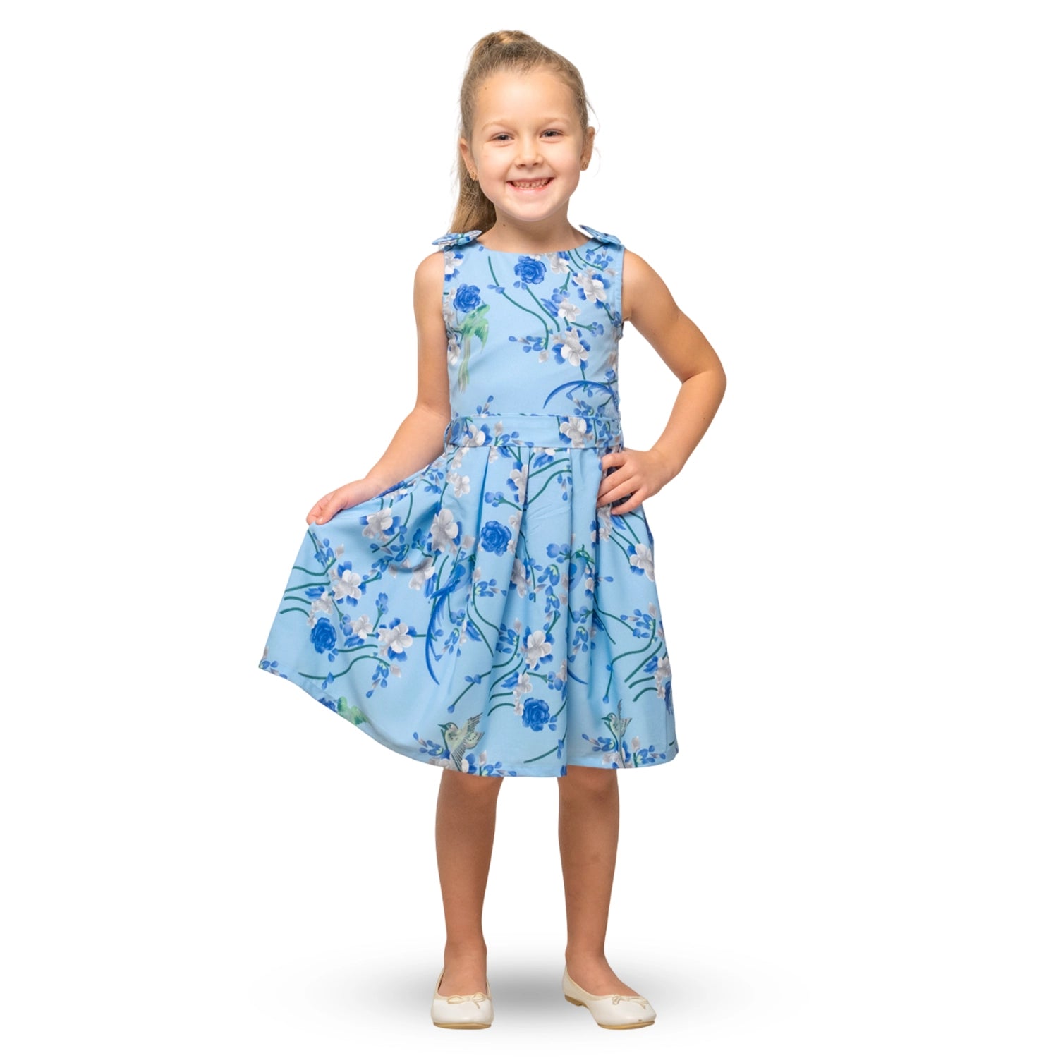 Girls Kids Vintage Style Shoulder Bow Dresses sizes from Bird Print - Available in 3 Colors