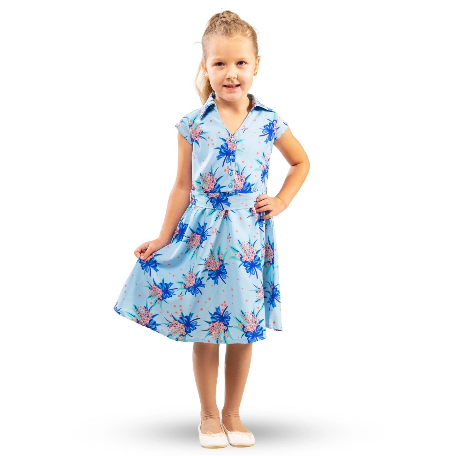 Girls Kids Vintage Style Collared Button down Dresses Butterfly Print - Available in 3 Colors