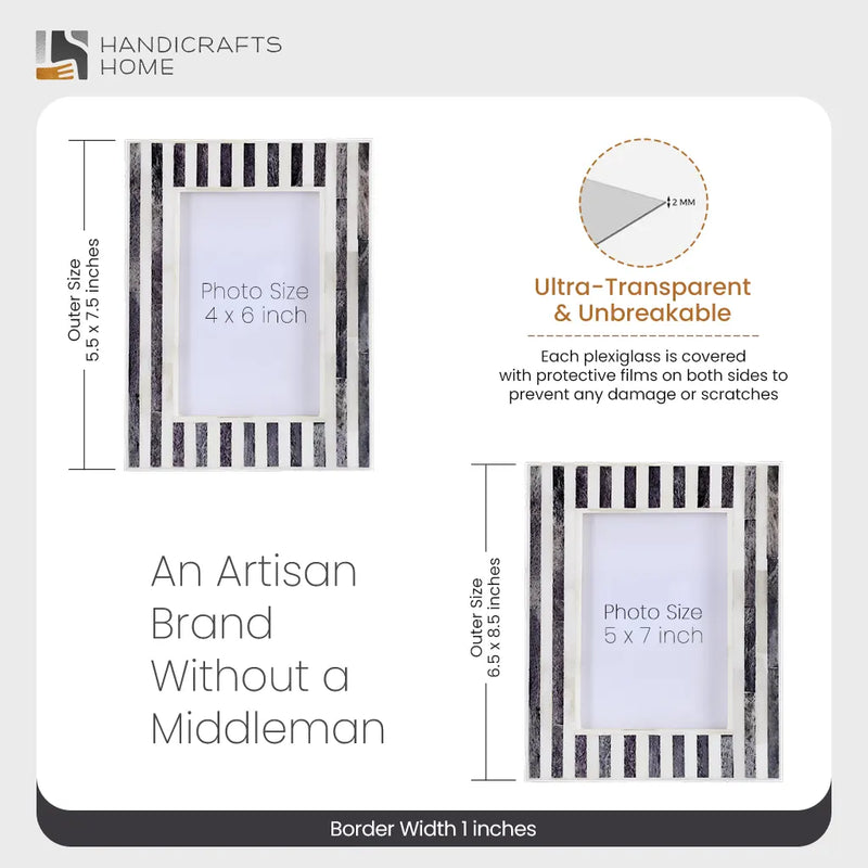 Size Chart for Picture Frames Kayala Saje Collection Bone Inlay, Grey-White, 4x6, 5x7 & 8x10