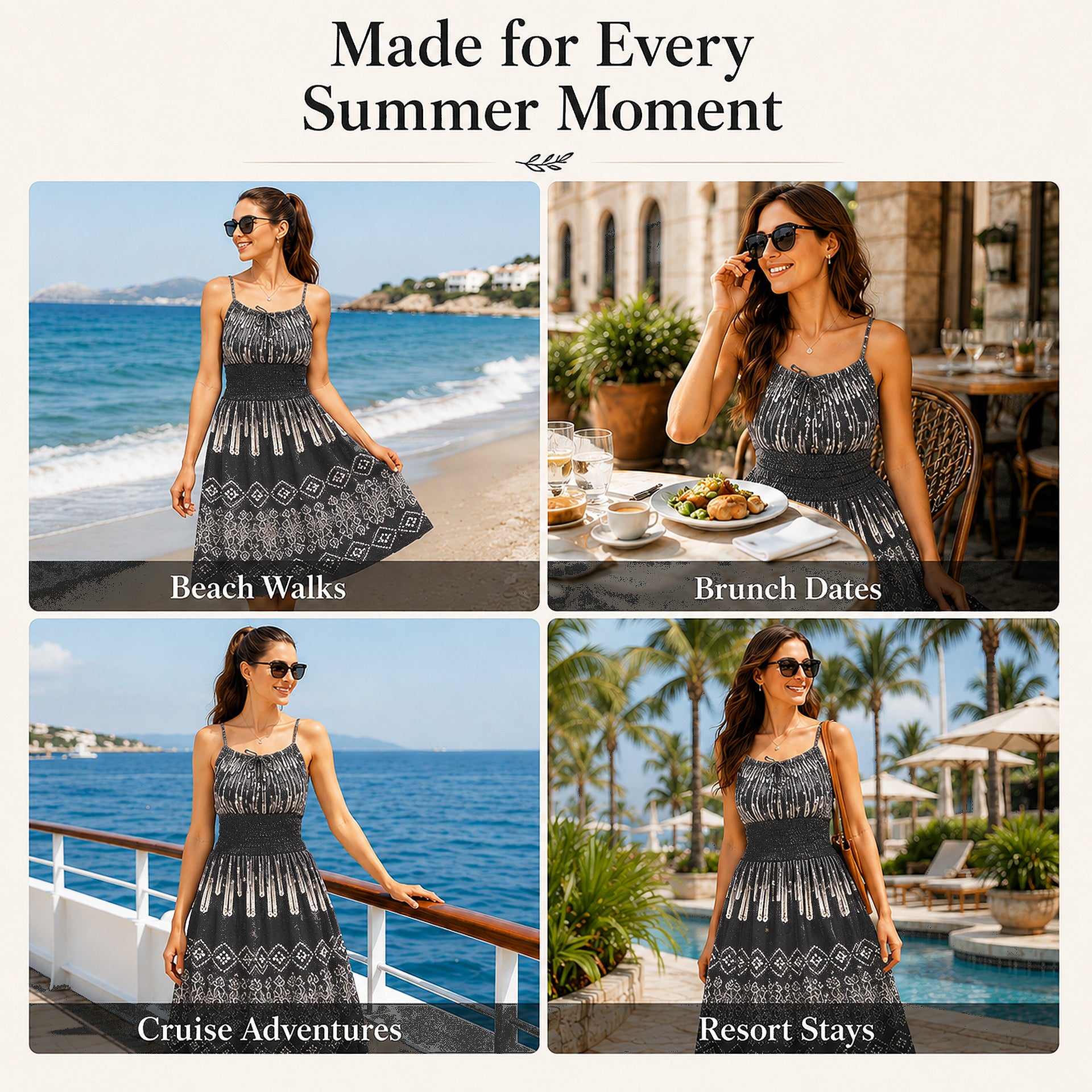 Women's Boho Smocked Sundress for Resort & Vacation Wear