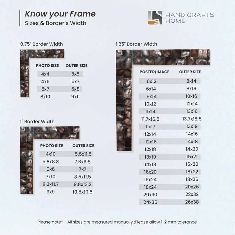 Size Chart for Poster Frame Mother of Pearl Collection, Grey, 3 Sizes