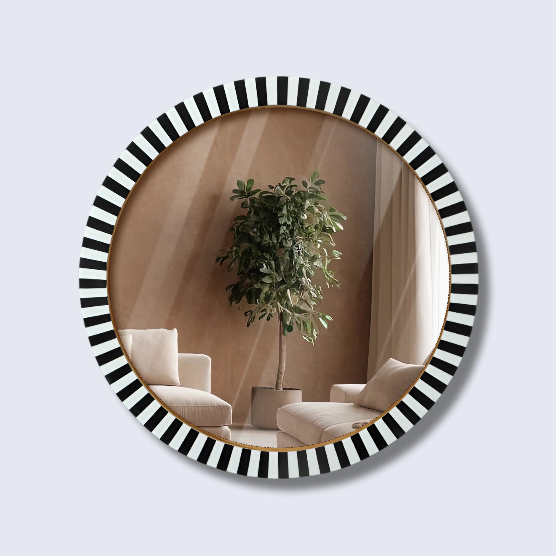 make to order round black white striped radial pattern wall hanging mirror frame 18