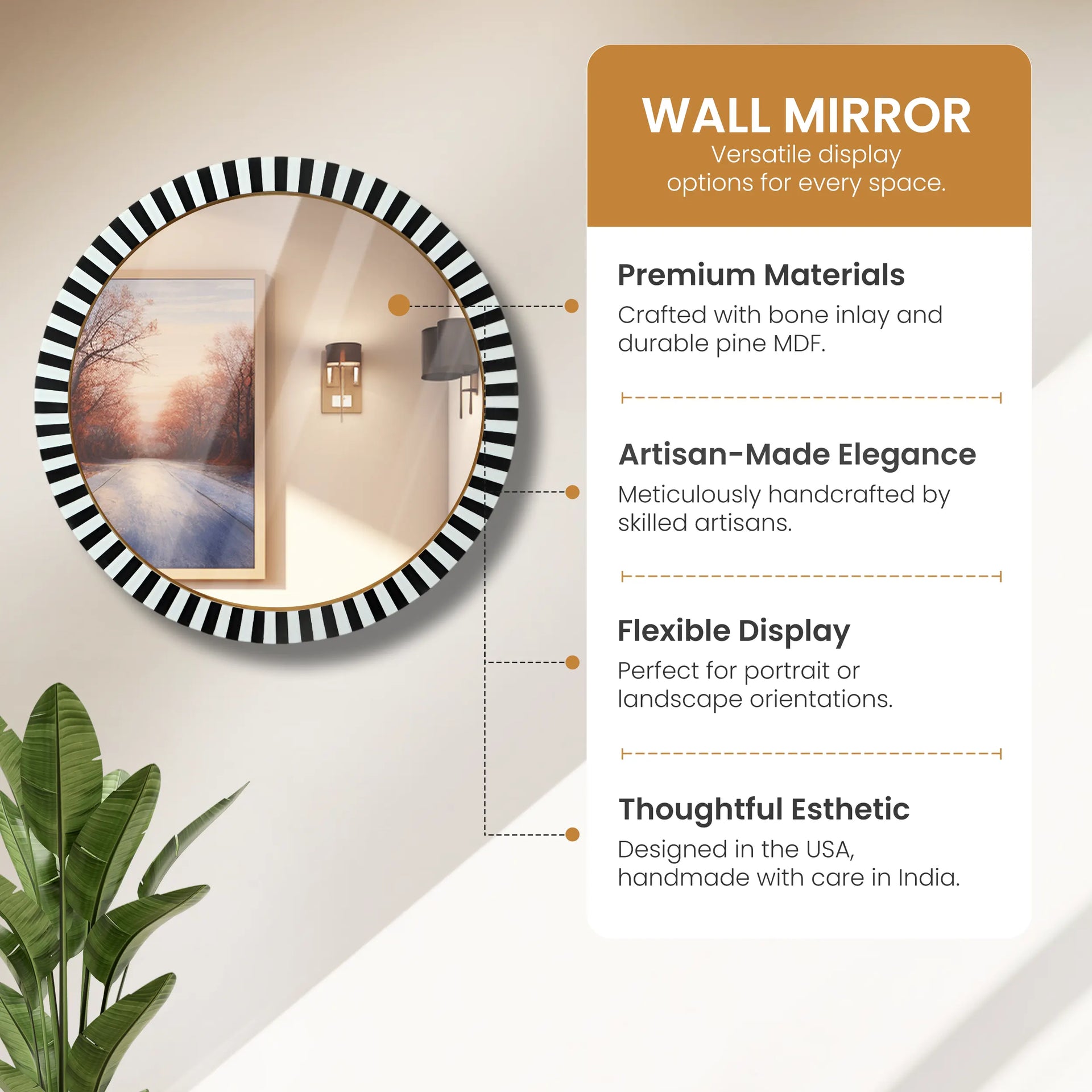 make to order round black white striped radial pattern wall hanging mirror frame 18